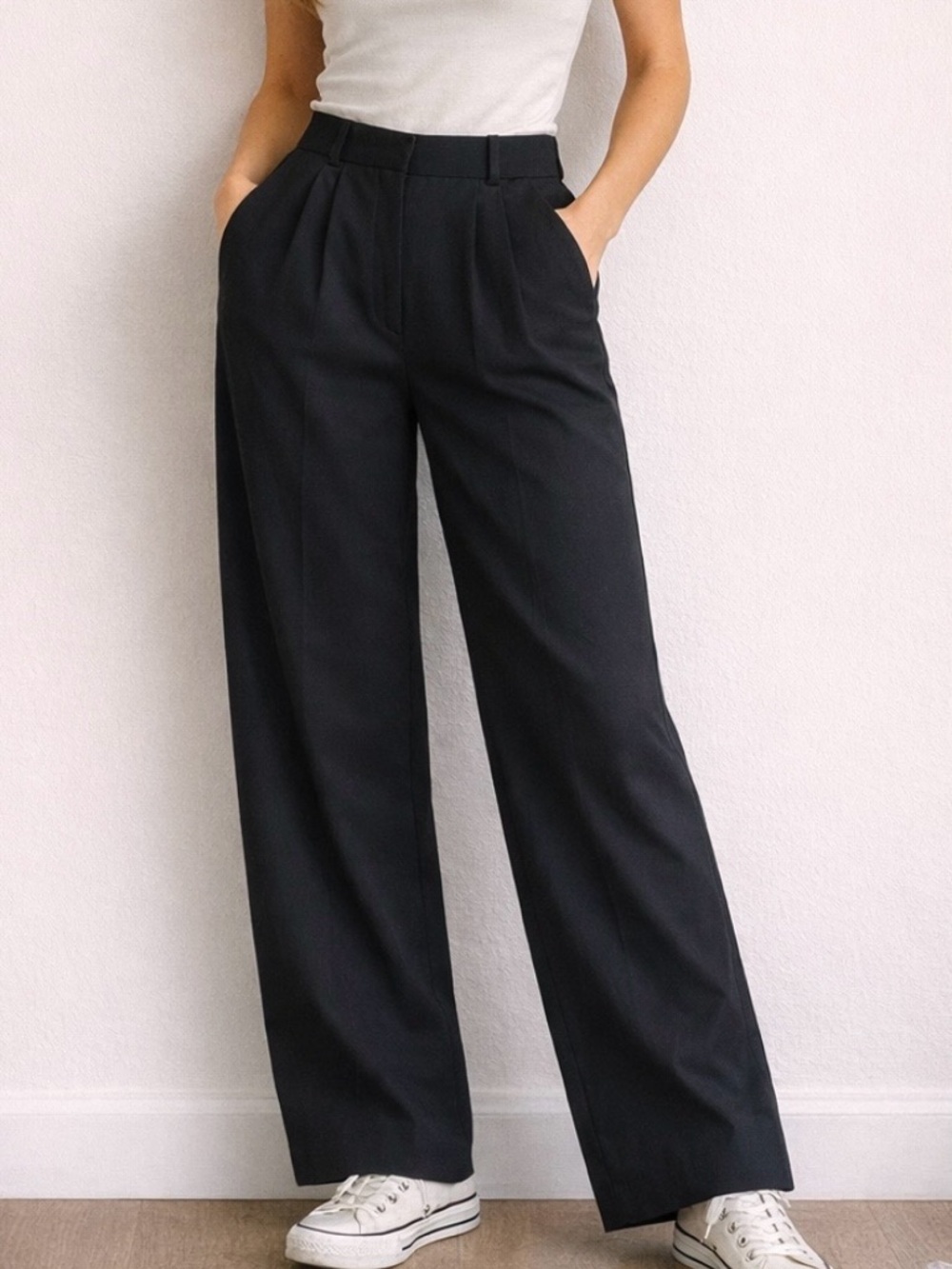 Abercrombie & Fitch Curve Love Black Pleated Wide-Leg Trousers  S 28 High Rise